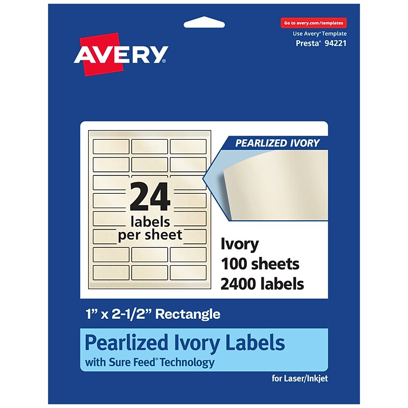 Avery Pearlized Ivory Rectangle Multipurpose Labels, 1" x 2.5", Ivory, 2400/Box (94221) image 1
