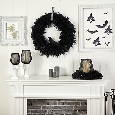 Nearly Natural Halloween Raven Feather Wreath - Thumbnail 3