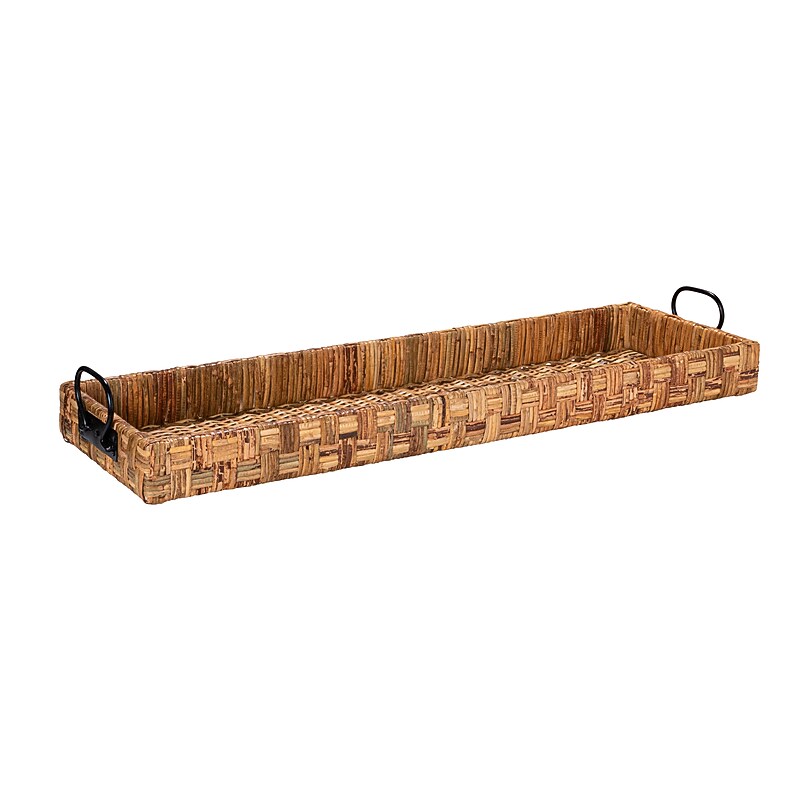 Storied Home Oversized Hand-woven Rattan Tray with Metal Handles (EC1581) image 1