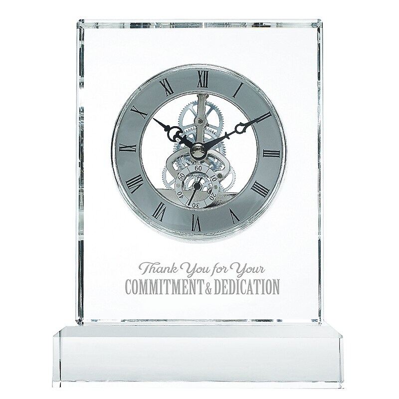 Baudville Executive Crystal Skeleton Clock, Silver, Commitment (1371501S31) image 1