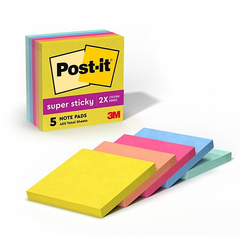 Post-it Super Sticky Notes, 3" x 3", Summer Joy Collection, 90 Sheets/Pad, 5 Pads/Pack (654-5SSJOY) image 1