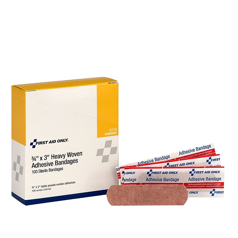 First Aid Only 0.75" x 3" Heavy Woven Fabric Bandages, 100/Box (H119) image 1