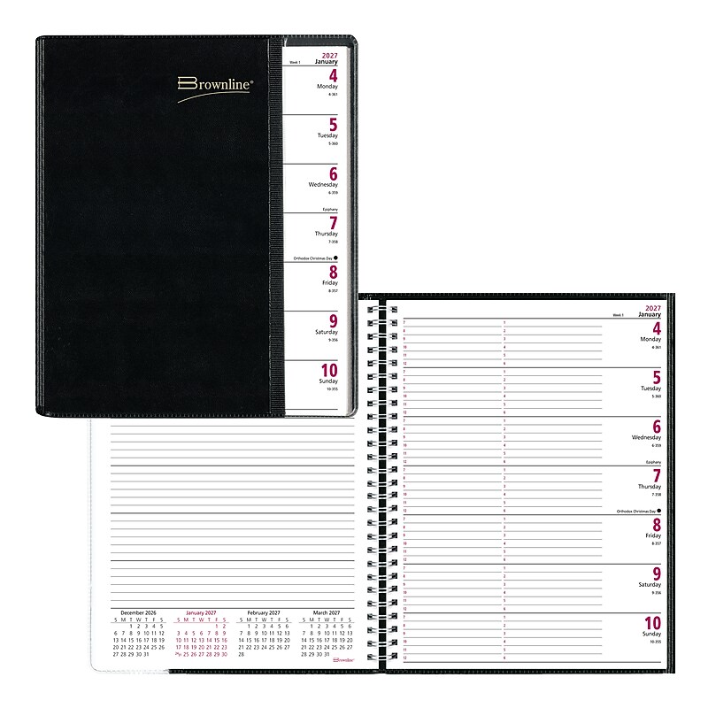2027 Brownline Pre-Vu 11" x 8.5" Weekly Appointment Book, Black (CB925.BLK-27) image 1
