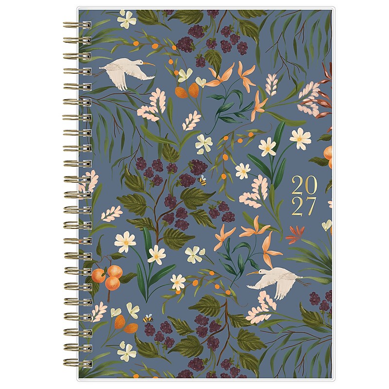 2027 Blue Sky Bespoke Letterpress Cranes In Flight 8" x 5" Calendar Year Weekly & Monthly Standard Planner, Plastic Cover image 1