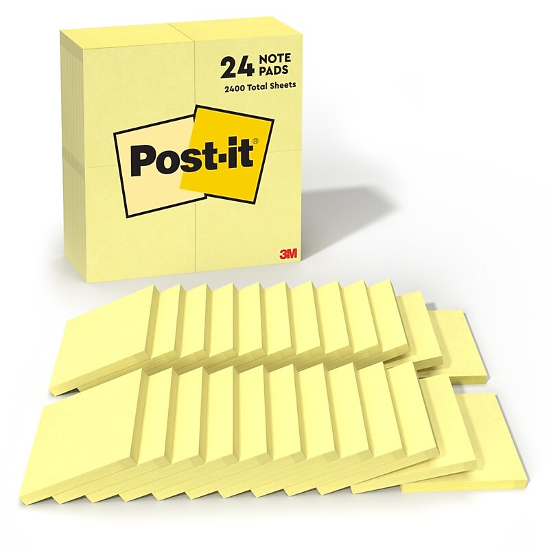 Post-it Notes, 3" x 3", Canary Collection, 100 Sheet/Pad, 24 Pads/Pack (654-24VAD-B) image 1