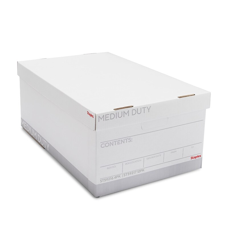 Staples Medium Duty File Box, Lift Off Lid, Legal, White/Gray, 4/Carton (TR59216) image 1