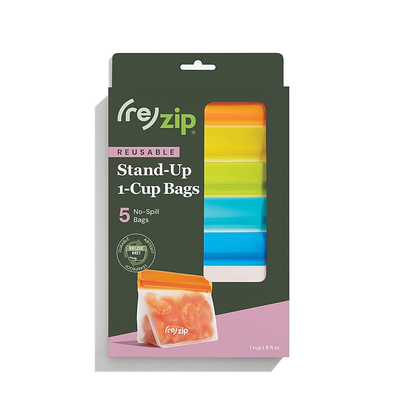 BlueAvocado (re)zip PEVA Food Bags, 5.75" x 3.75" x 2", Assorted Colors, 5/Pack image 1