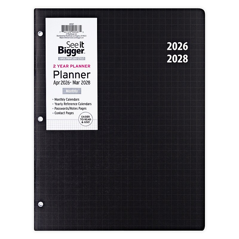2026-2028 See It Bigger 11" x 8.5" Academic Year Monthly Planner, Paperboard Cover, Black Grid (90587) image 1