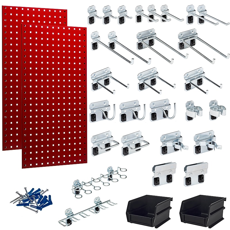 Triton Products LocBoard Pegboards with 30 pc. LocHook Assortment and Hanging Bin System (LB18-RKit) image 1