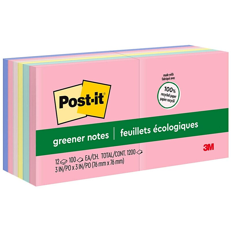 Post-it Recycled Notes, 3" x 3", Sweet Sprinkles Collection, 100 Sheet/Pad, 12 Pads/Pack (654-RP-A/654-A) image 1