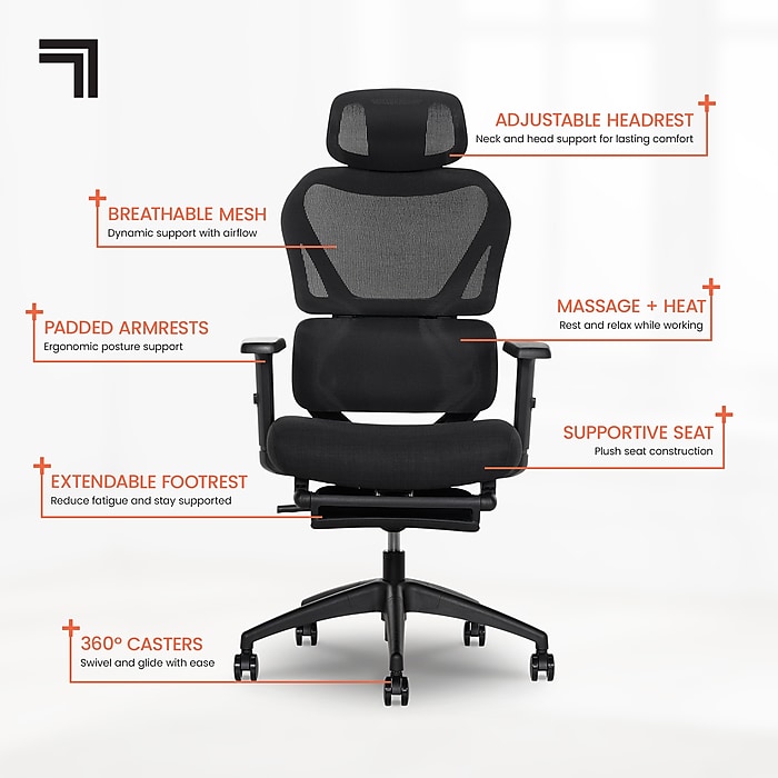 Sharper Image S-850 Heated Ergonomic Mesh Swivel Executive Massage