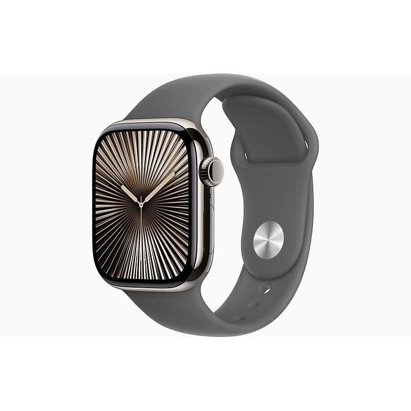 Apple Watch Series 10, GPS + Cellular, 42mm, Natural Titanium Case, Stone Gray Sport Band (MWXE3LW/A) image 1