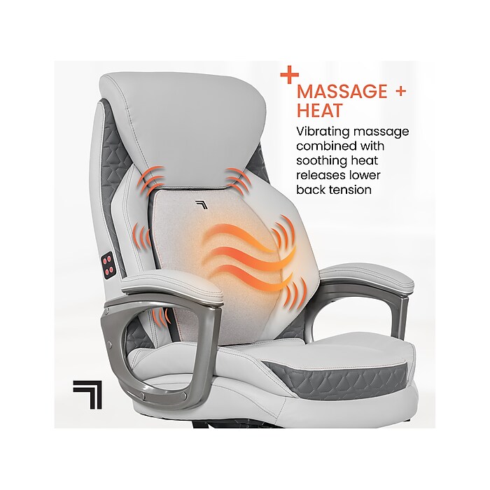 Sharper Image S-600 Active Lumbar Heated Ergonomic Bonded Leather Swivel  Executive Massage Chair, Off-White (60098-OWHT) | Staples