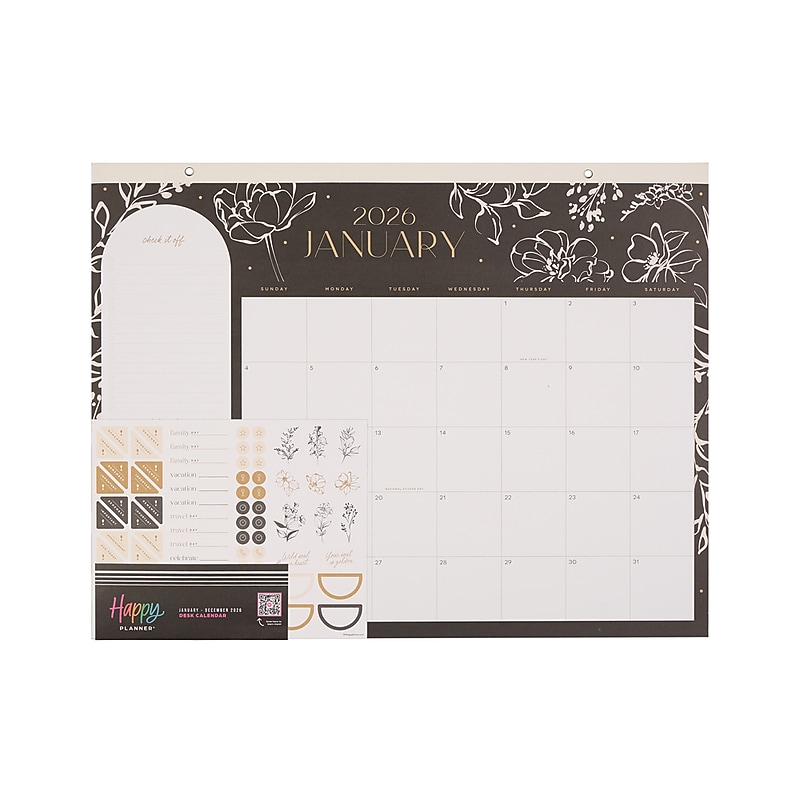 2026 Me & My Big Ideas Happy Planner 22" x 17" Monthly Desk Calendar, Black, White, and Gold (CD00212003) image 1
