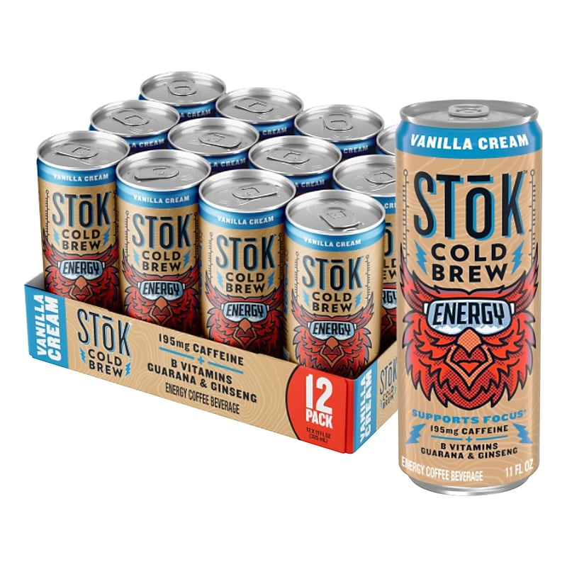 Stok Energy Vanilla Cream Cold Brew Coffee, 11 oz., 12 Cans/Carton (196068) image 1
