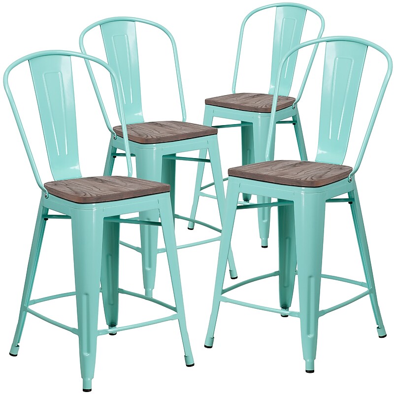 Flash Furniture Blake Contemporary Metal Vertical Back Counter Height Stool, Mint Green, 4-Pieces/Pack (4ET353424MINTW) image 1