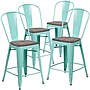 Flash Furniture Blake Contemporary Metal Vertical Back Counter Height Stool, Mint Green, 4-Pieces/Pack (4ET353424MINTW)~#|#~300ABD66-B78B-42F3-965F141176568773_sc7