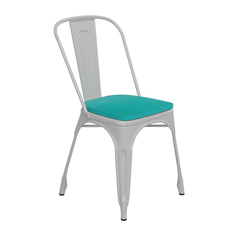Flash Furniture Perry Indoor-Outdoor Stackable Chair, White with Mint Seat (CH31230WHPL1M) image 1