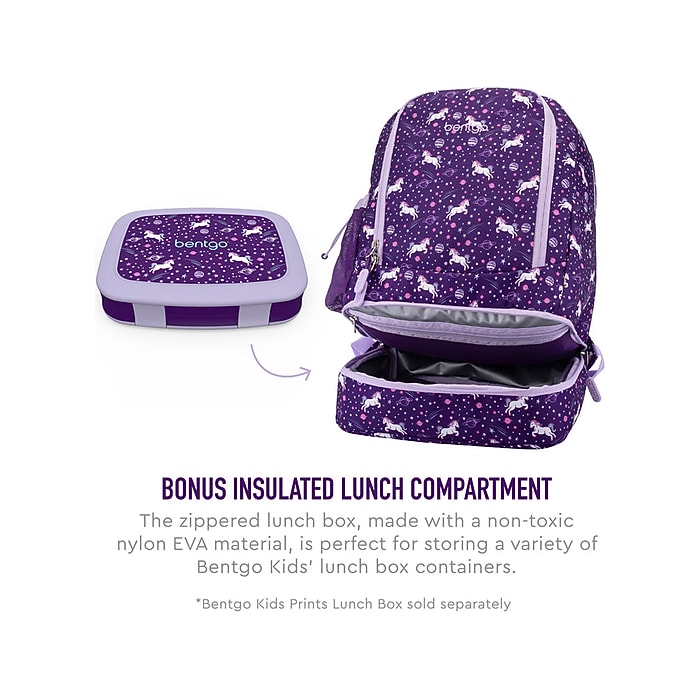 bentgo Kids Prints Unicorn Backpack w/ Lunch Box, Purple (BGBKPAK