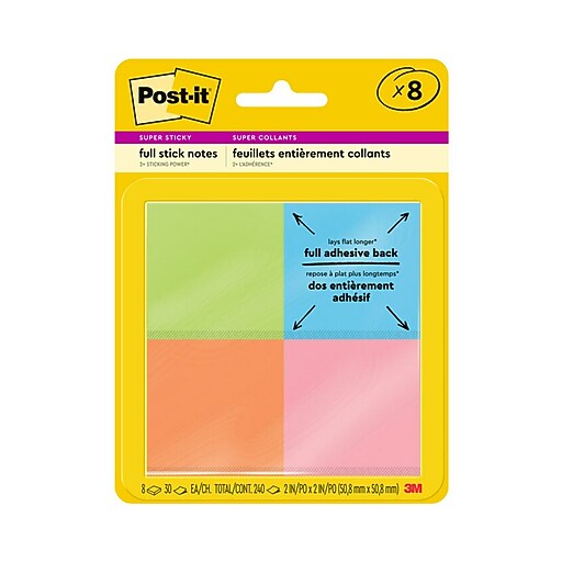 Postit® Super Sticky Full Stick Notes, 1 7/8" x 1 7/8", Energy Boost