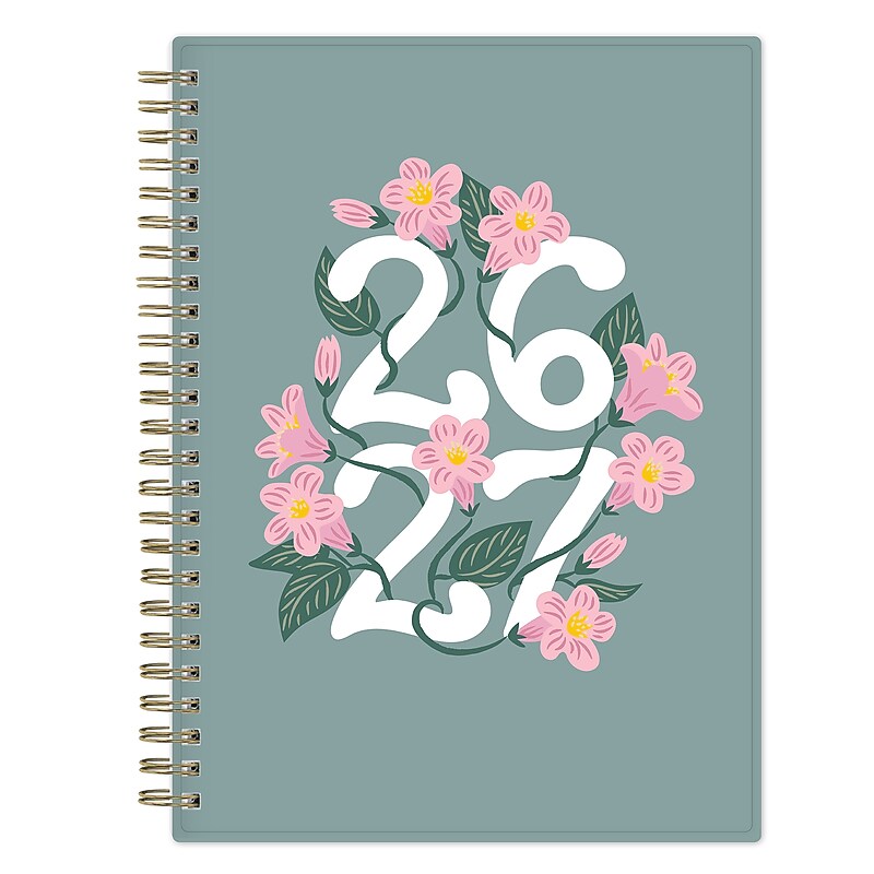 2026-2027 Blue Sky Vineyard 6" x 8" Academic Year Weekly & Monthly Planner, Plastic Cover, Green/Pink (157560) image 1