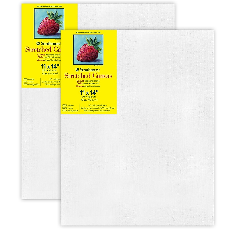 Strathmore 300 Series Primed White Stretched Canvas, 14" x 11", 2/Pack, 2/Bundle (STT31311-2) image 1