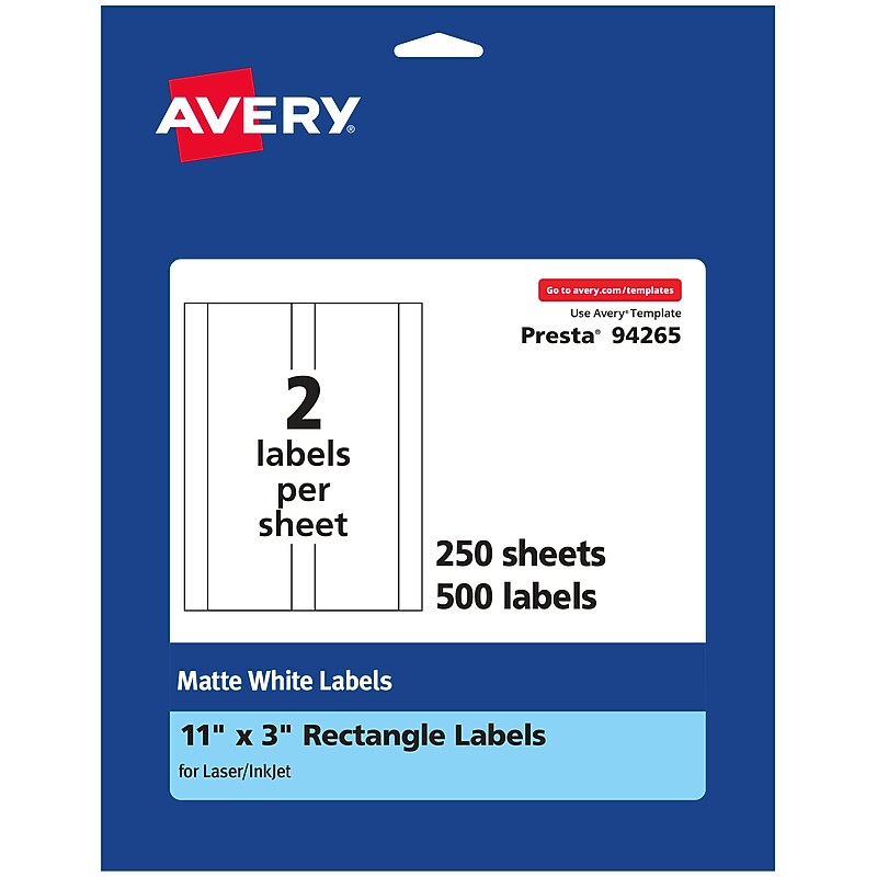 Avery Laser/Inkjet Rectangle Multipurpose Labels, 11" x 3", White, 500 Labels/Box (94265) image 1