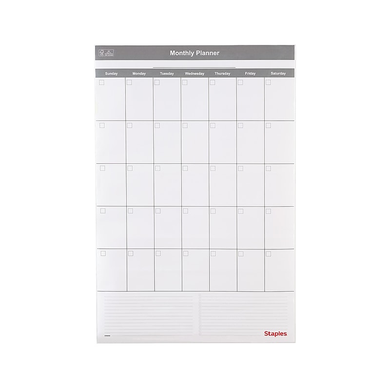 Staples 24" x 36" Monthly Dry-Erase Wall Calendar, Reversible, White/Gray (ST60365-22) image 1