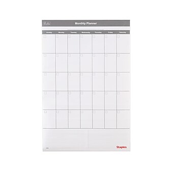 Staples 24" x 36" Monthly Dry-Erase Wall Calendar, Reversible, White/Gray (ST60365-22)
