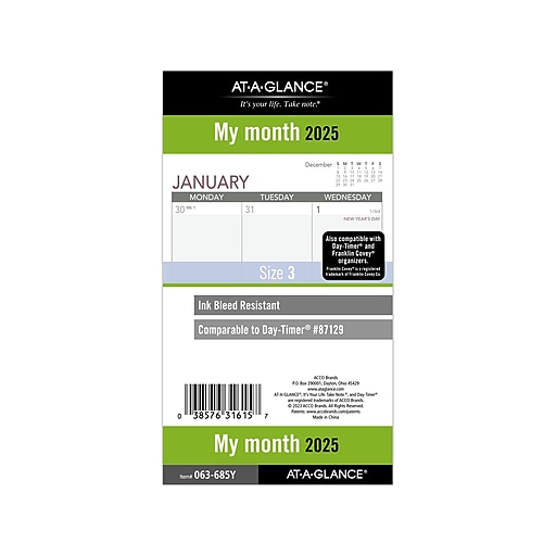 2025 ATAGLANCE 6.75" x 3.75" Monthly Planner Refill, White/Gray (063