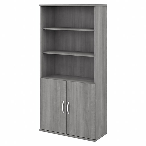 Bush Business Furniture Studio C 5 Shelf Bookcase with Doors, Platinum