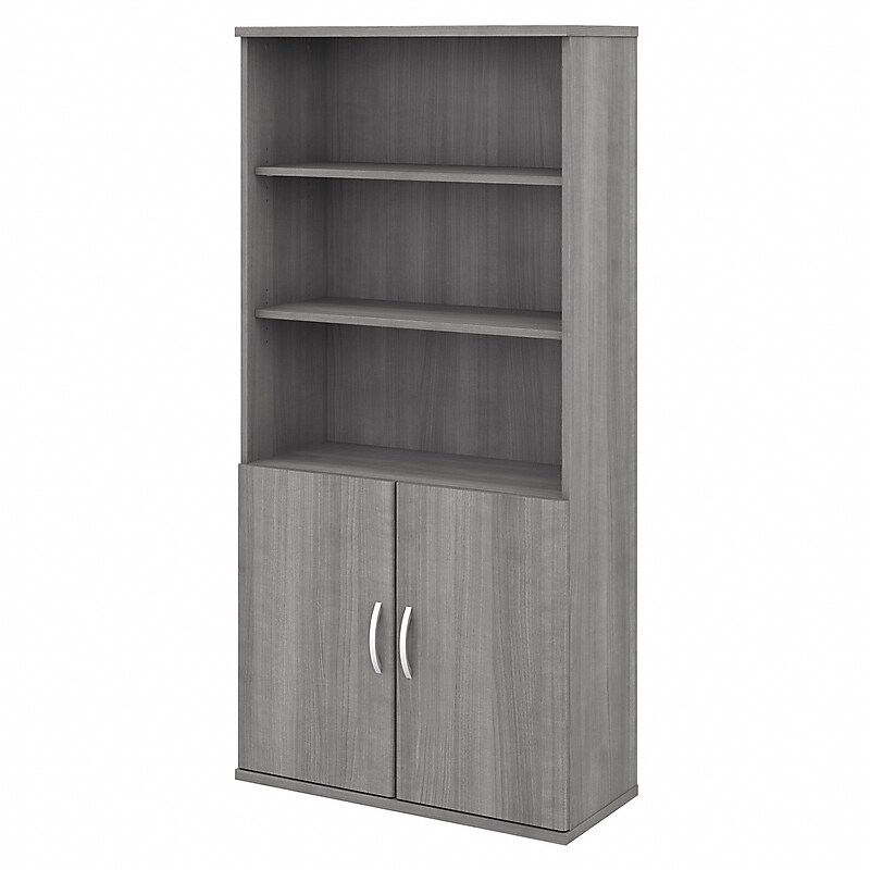 Bush Business Furniture Studio C 5 Shelf Bookcase with Doors, Platinum Gray (STC015PG) image 1