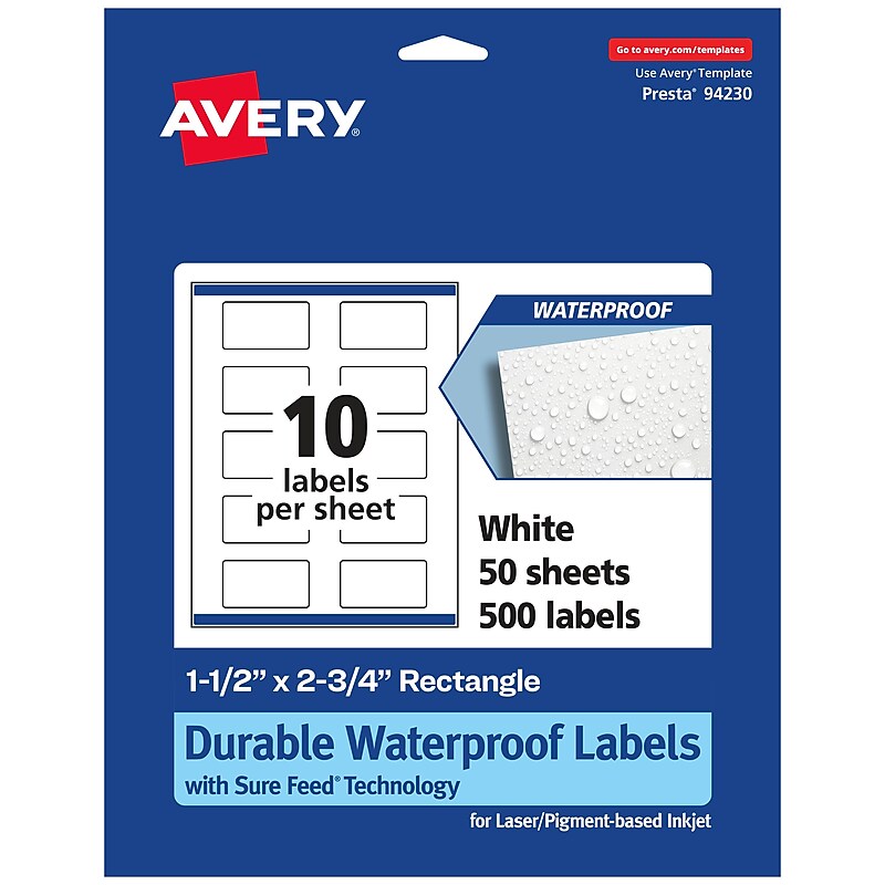 Avery Laser/Inkjet Rectangle Multipurpose Labels, 1.5" x 2.75", White, 500 Labels/Box (94230) image 1