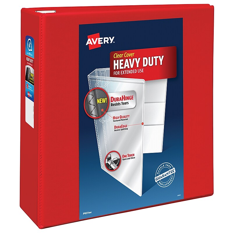 Avery Heavy Duty 4" 3-Ring View Binders, D-Ring, Red (79326) image 1