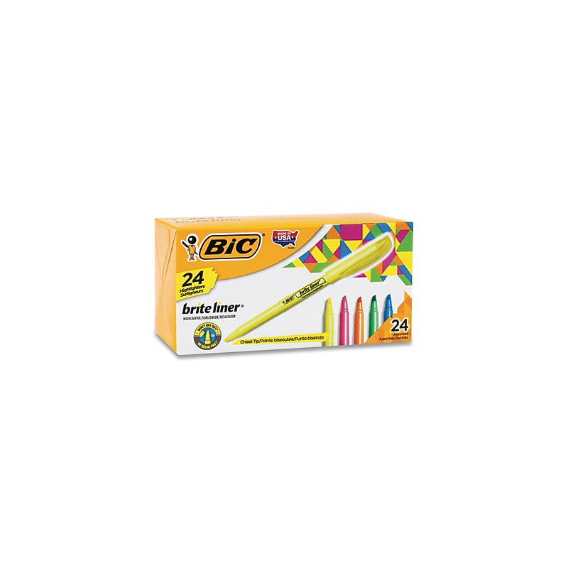 BIC Brite Liner Stick Highlighter, Chisel Tip, Assorted, 24/Pack (BL241AST) image 1