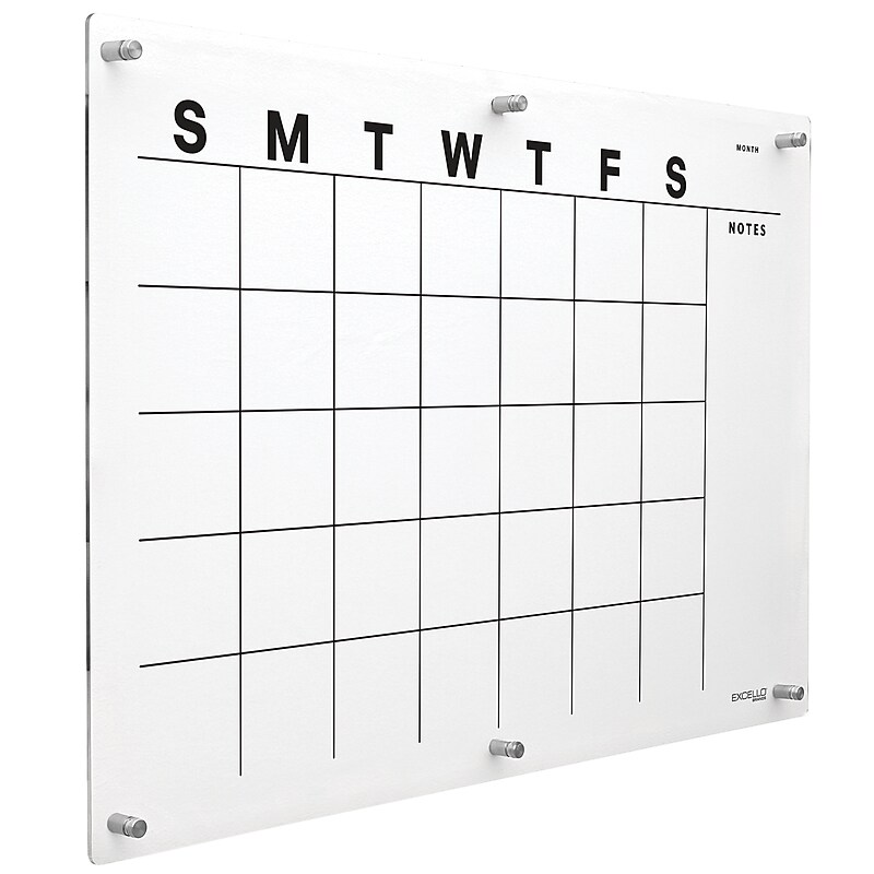 Excello Brands Acrylic Dry-Erase Calendar Whiteboard, 20" x 30", Black Print (ACRYLBRD-CAL20X30-BLK) image 1