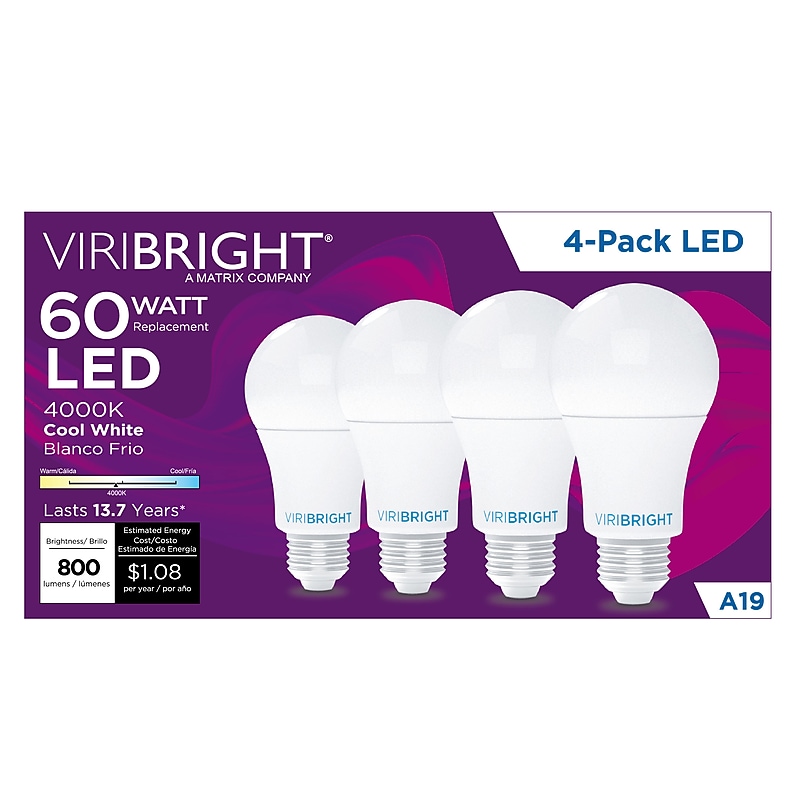 Viribright 9 Watts Cool White LED Household Bulb, 4/Pack (640339) image 1