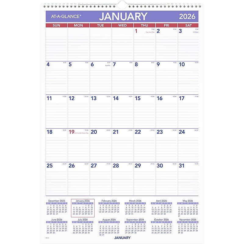 2026 AT-A-GLANCE 15.5" x 22.75" Monthly Wall Calendar, White/Purple (PM3-28-26) image 1