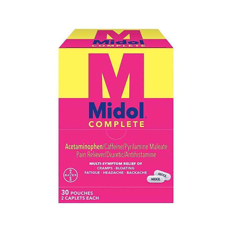 Midol Complete 500mg Acetaminophen Caplet, 2/Pouch, 30 Pouches/Box (64458) image 1