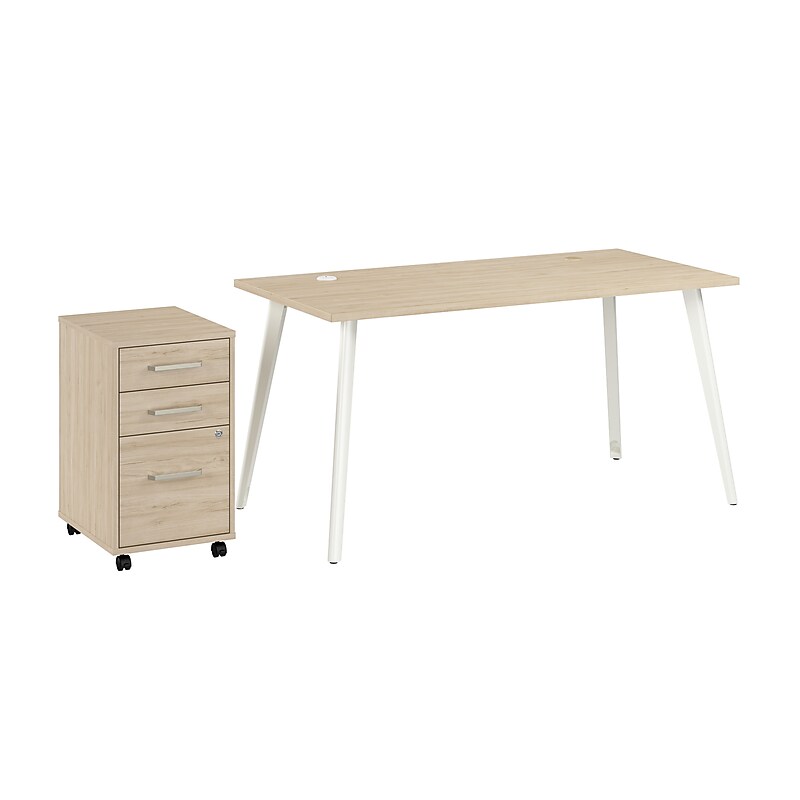 Bush Business Furniture Vista 60"W Desk with 3 Drawer Mobile File Cabinet, Natural Elm (VST002NESU) image 1
