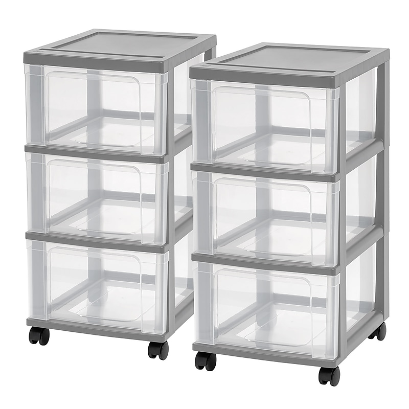 Iris 3-Drawer Storage Cart, Plastic, Elephant Gray, 2/Pack (500415) image 1