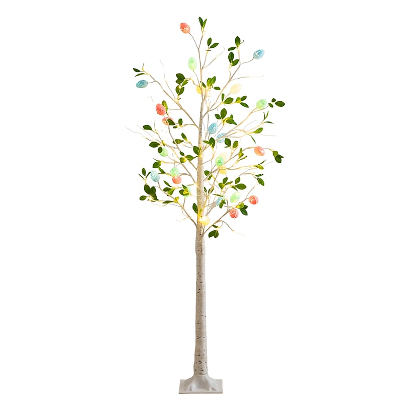 Nearly Natural 6-ft Pre-Lit Artificial Blooming Easter Egg Twig Tree with 24 Warm White LED Lights (T5476) image 1