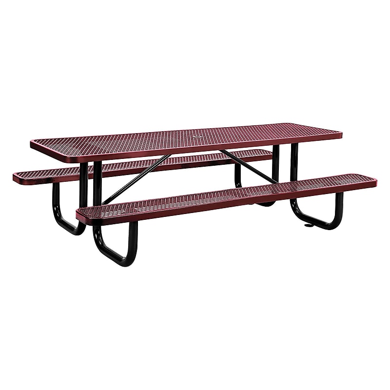 Global Industrial 8' Rectangular Picnic Table, Expanded Metal, Red (277153RD) image 1