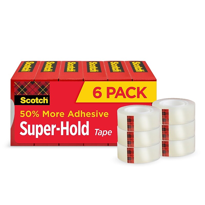 Scotch Super-Hold Transparent Clear Tape Refill, 0.75" x 27.77 yds., 1" Core, Clear, 6 Rolls/Pack (700K6) image 1