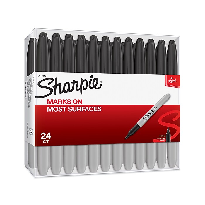 Sharpie Permanent Markers, Fine Tip, Black, 24/Pack (2042918
