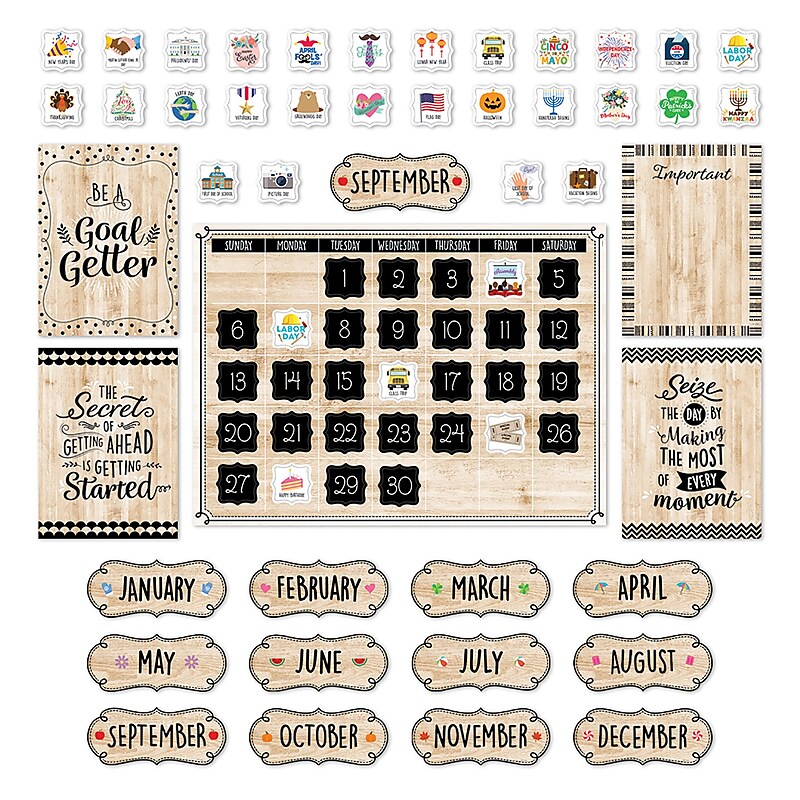 Creative Teaching Press Black, White, and Wood Calendar Set Bulletin Board Set, 87/Set (CTP10920) image 1