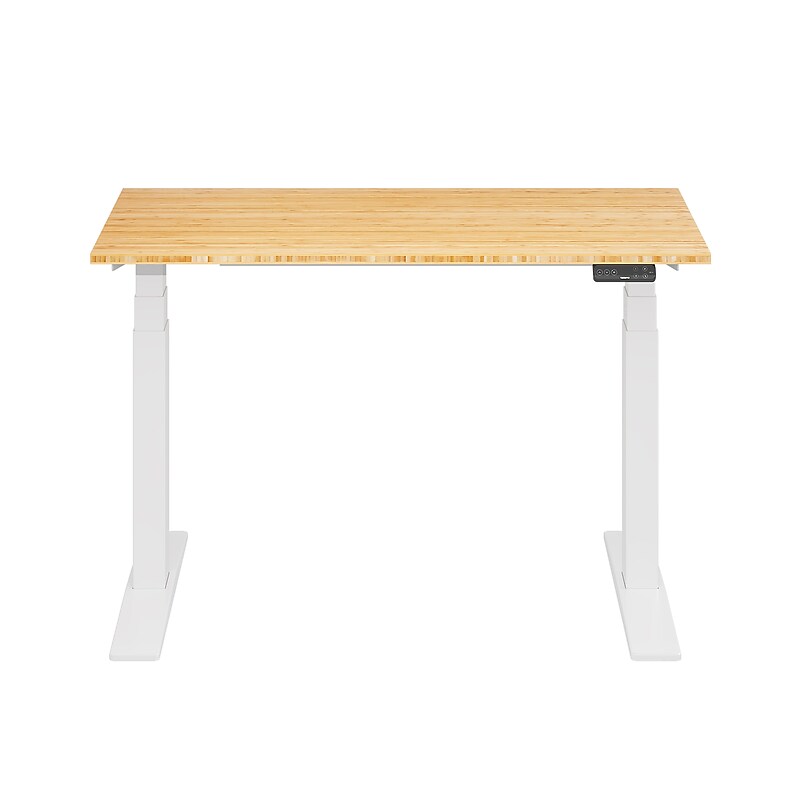 FlexiSpot E7COMMERCIAL 48''W Electric Height Adjustable Standing Desk, Bamboo/White (E7WCOM4824-LBZB) image 1