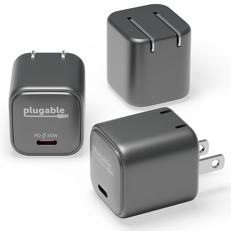 Plugable GaN USB-C Charger Block, 30W, Black (PS-30C1B-3X) image 1