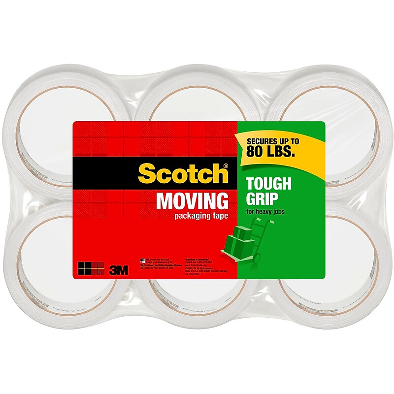 Scotch Tough Grip Packing Tape, 1.88" x 43.7 yds., Clear, 6/Pack (3500-40-6) image 1