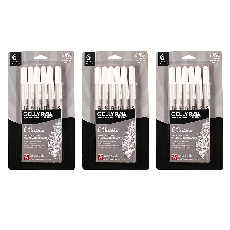 Sakura Classic Gel Retractable Pen, Liquid Ink, White Ink, 6/Bundle (SAK57461-3) image 1